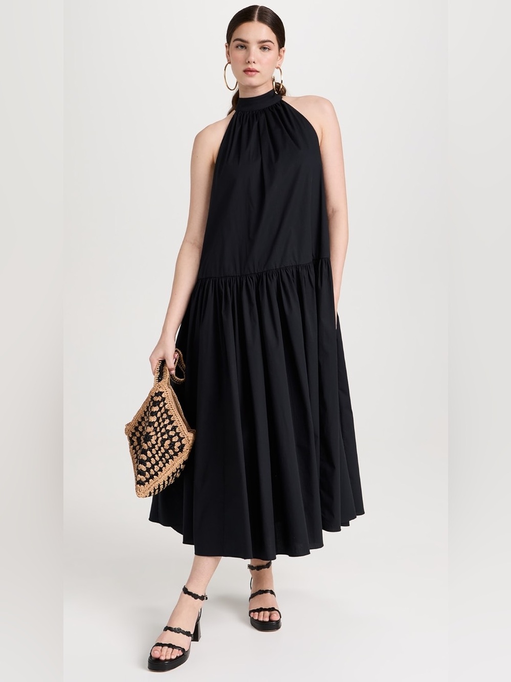 NWT STAUD Sleeveless High-Neck Black Marlowe Midi Dress | S